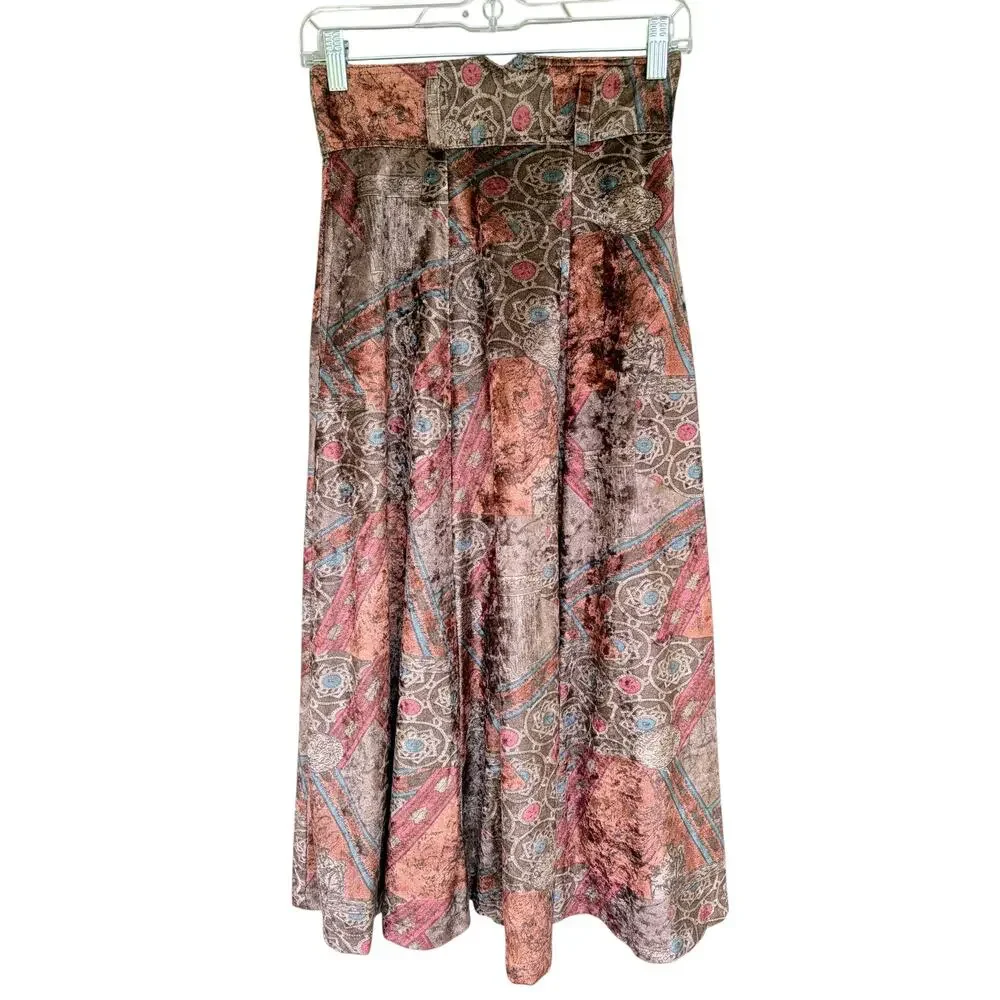 Vintage Kavon Crushed Velvet Midi Skirt Dark Academia Bohemian Small